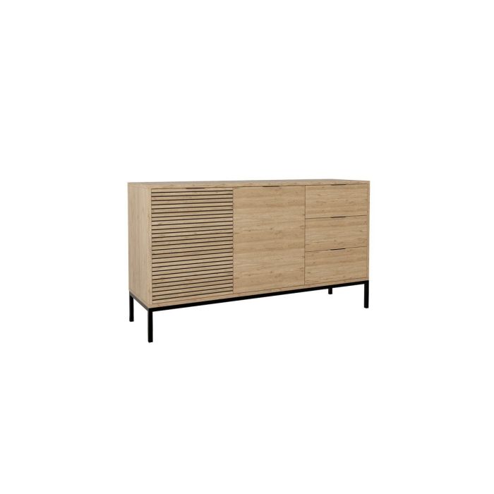 Buffet en Melamina Roble con Patas Metálicas Negras, 140x40x80 Cm.