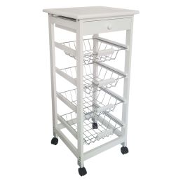 Verdulero Frutero de Cocina 4 Cestas y Cajón 37x37x85 Blanco