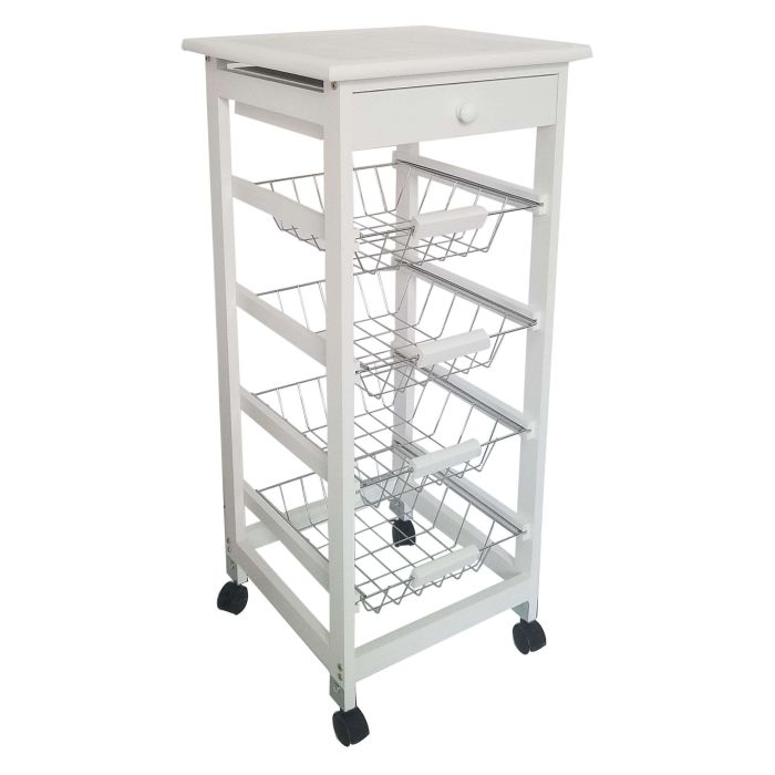 Verdulero Frutero de Cocina 4 Cestas y Cajón 37x37x85 Blanco