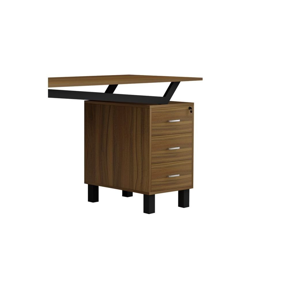 Mesa de Despacho con Cajones, Melamina Nogal - Negro, 140x60x76cm - Organización y Estilo para tu Oficina.