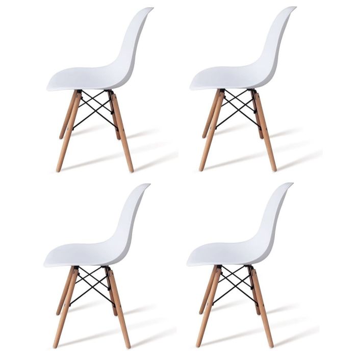 Pack 4 Sillas de Comedor, Sillas Cocinas, Acabado en Blanco y Madera, Medidas: 45 cm (Ancho) x 53 cm (Largo) x 83 cm (Alto)