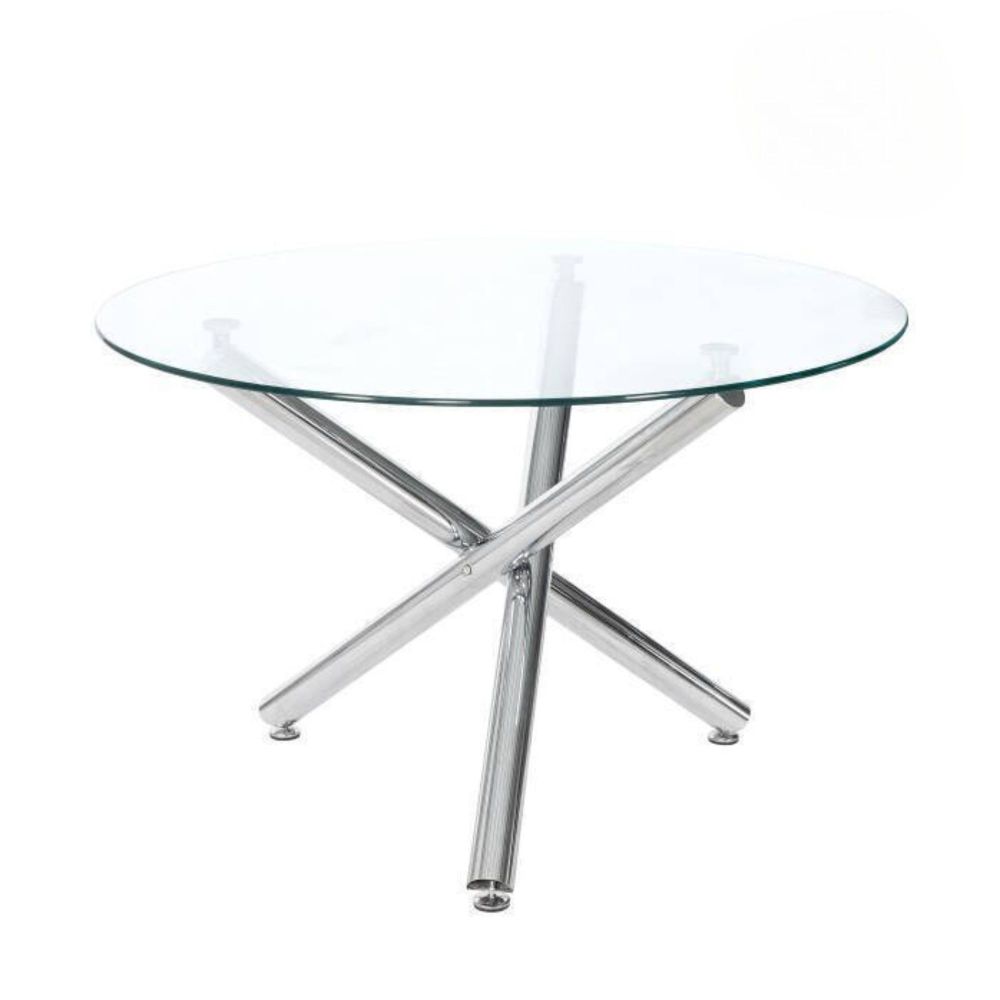 Mesa de Comedor Redonda | Tapa de Cristal y Pata Cromada | Diámetro 110 cm.