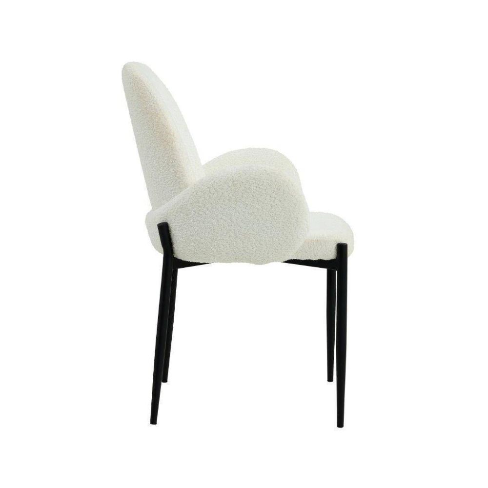 Juego de 2 Sillas con Brazos Tapizadas en Tela Blanca y Patas Metálicas Negras - Medidas 60x57x88 cm