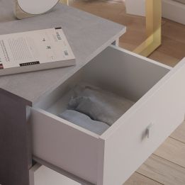 Mesita de Noche Moderna Mesilla de Noche con 2 Cajones Mesita Auxiliar para Dormitorio 49,6x40x35cm Color Cemento y Blanco