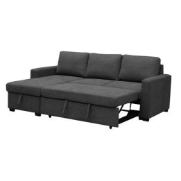 Sofá Cama 3 Plazas Reversible con Chaiselongue y Almacenaje, Tapizado en Tela Gris, 229x93x153 cm
