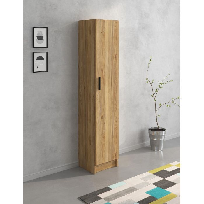 Mueble Multiusos Armario Auxiliar Color Mauvella – 1 Puerta, 4 Baldas, 37x180x35 cm – Madera Práctico y Funcional.